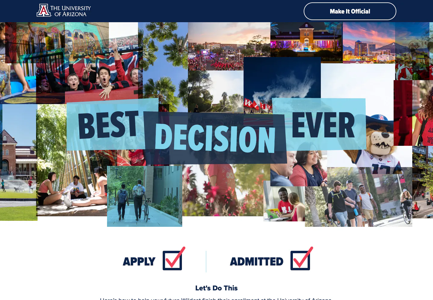 University of Arizona commitment campaign page at desktop and mobile widths